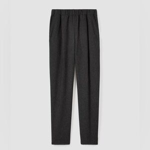 Eileen Fisher Charcoal Grey Soft Wool Flannel Pleated Tapered Pant